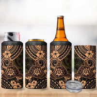 Hawaii Shaka Sign 4 in 1 Can Cooler Tumbler With Polynesian Hibiscus Gold Unique