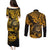 Hawaii Shaka Sign Couples Matching Puletasi Dress and Long Sleeve Button Shirts With Polynesian Hibiscus Gold Unique LT01 - Polynesian Pride