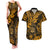 Hawaii Shaka Sign Couples Matching Tank Maxi Dress and Hawaiian Shirt With Polynesian Hibiscus Gold Unique LT01 Gold - Polynesian Pride