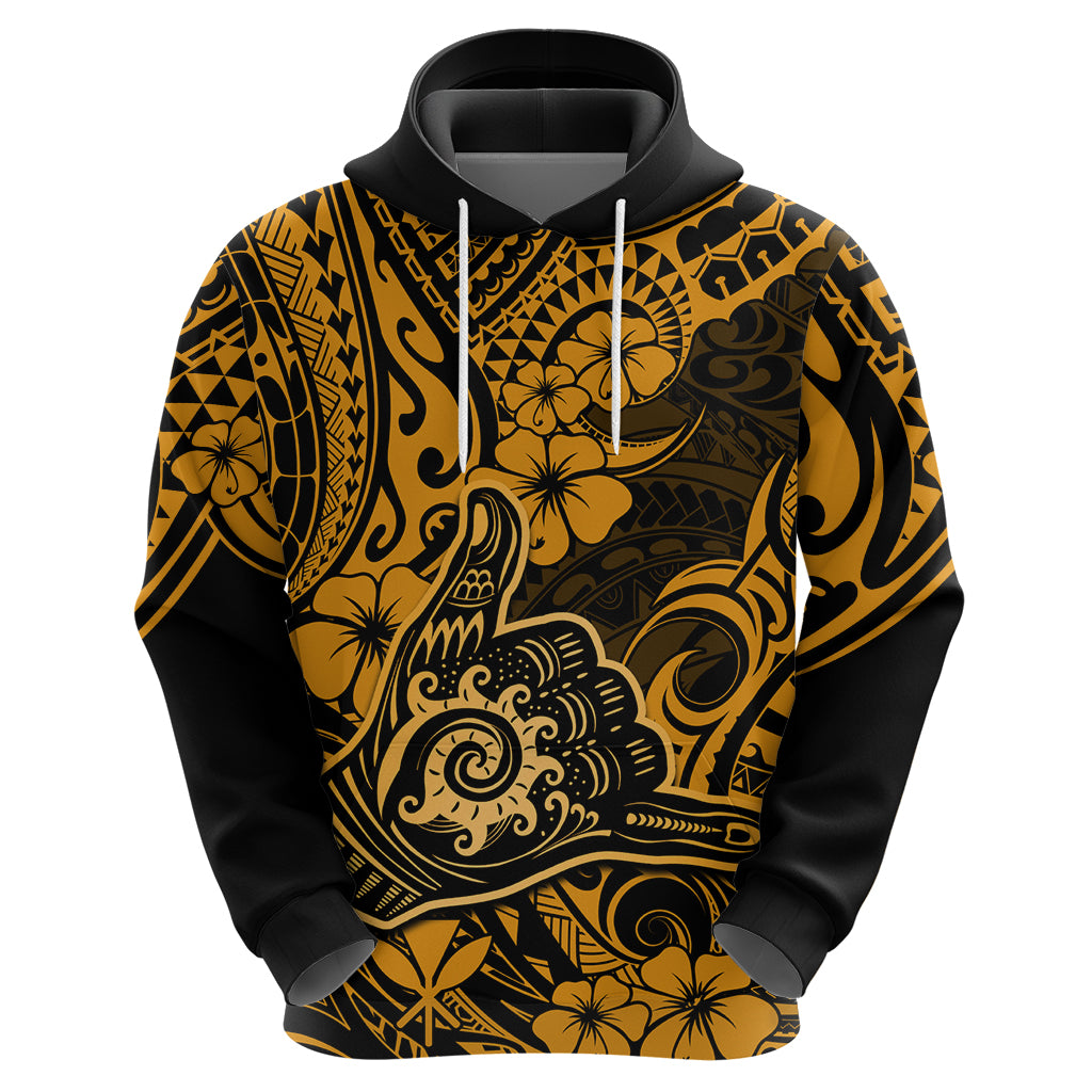 Hawaii Shaka Sign Hoodie With Polynesian Hibiscus Gold Unique LT01 - Polynesian Pride