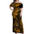 Hawaii Shaka Sign Off Shoulder Maxi Dress With Polynesian Hibiscus Gold Unique LT01 Women Gold - Polynesian Pride