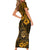 Hawaii Shaka Sign Short Sleeve Bodycon Dress With Polynesian Hibiscus Gold Unique LT01 - Polynesian Pride