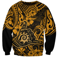 Hawaii Shaka Sign Sweatshirt With Polynesian Hibiscus Gold Unique LT01 Unisex Gold - Polynesian Pride