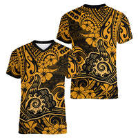 Hawaii Shaka Sign Women V Neck T Shirt With Polynesian Hibiscus Gold Unique LT01 - Polynesian Pride