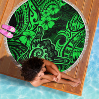 Hawaii Shaka Sign Beach Blanket With Polynesian Hibiscus Green Unique LT01 - Wonder Print Shop