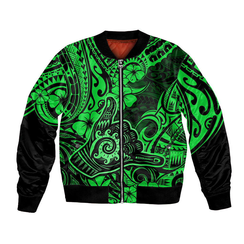 Hawaii Shaka Sign Bomber Jacket With Polynesian Hibiscus Green Unique LT01 Unisex Green - Polynesian Pride
