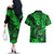 Hawaii Shaka Sign Couples Matching Off The Shoulder Long Sleeve Dress and Hawaiian Shirt With Polynesian Hibiscus Green Unique LT01 - Polynesian Pride