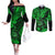 Hawaii Shaka Sign Couples Matching Off The Shoulder Long Sleeve Dress and Long Sleeve Button Shirts With Polynesian Hibiscus Green Unique LT01 Green - Polynesian Pride