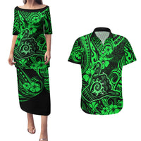 Hawaii Shaka Sign Couples Matching Puletasi Dress and Hawaiian Shirt With Polynesian Hibiscus Green Unique LT01 Green - Polynesian Pride