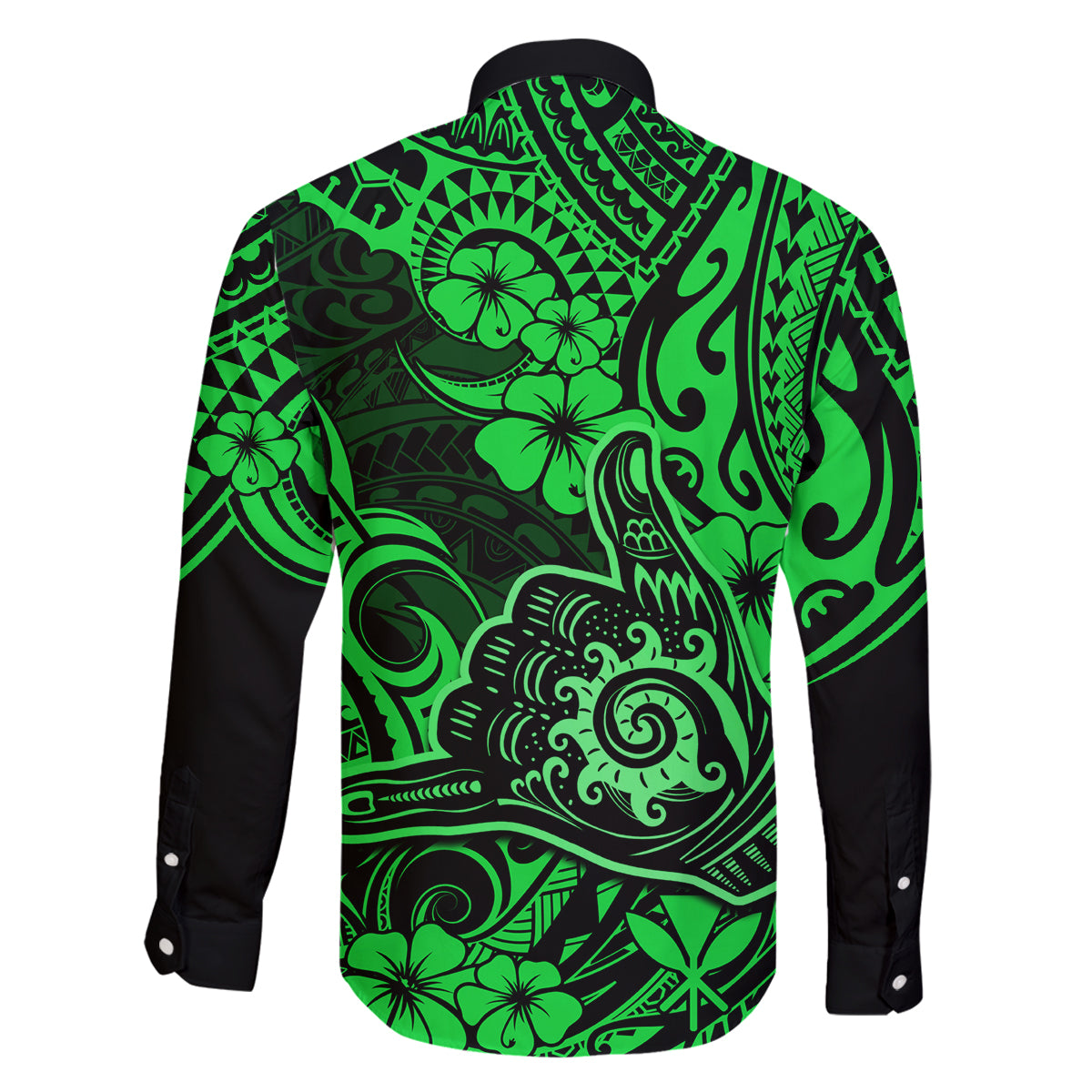 Hawaii Shaka Sign Family Matching Off Shoulder Short Dress and Hawaiian Shirt With Polynesian Hibiscus Green Unique LT01 - Polynesian Pride