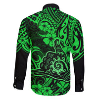 Hawaii Shaka Sign Family Matching Off Shoulder Short Dress and Hawaiian Shirt With Polynesian Hibiscus Green Unique LT01 - Polynesian Pride