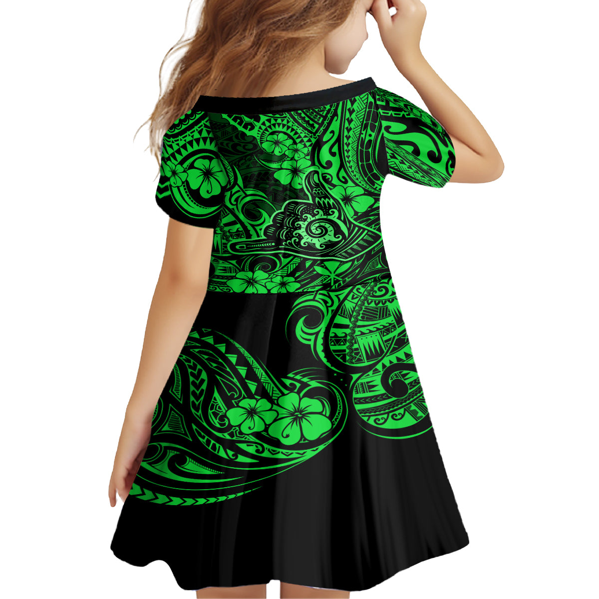 Hawaii Shaka Sign Family Matching Summer Maxi Dress and Hawaiian Shirt With Polynesian Hibiscus Green Unique LT01 - Polynesian Pride