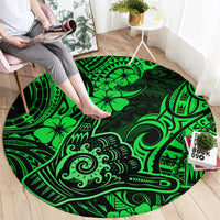 Hawaii Shaka Sign Round Carpet With Polynesian Hibiscus Green Unique LT01 - Polynesian Pride