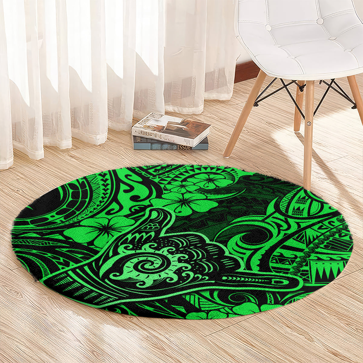 Hawaii Shaka Sign Round Carpet With Polynesian Hibiscus Green Unique LT01 - Polynesian Pride