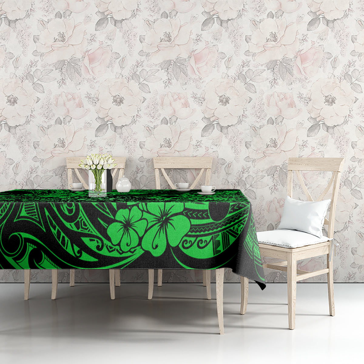 Hawaii Shaka Sign Tablecloth With Polynesian Hibiscus Green Unique LT01 - Polynesian Pride
