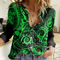 Hawaii Shaka Sign Women Casual Shirt With Polynesian Hibiscus Green Unique LT01 Female Green - Polynesian Pride