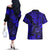 Hawaii Shaka Sign Couples Matching Off The Shoulder Long Sleeve Dress and Hawaiian Shirt With Polynesian Hibiscus Navy Blue Unique LT01 - Polynesian Pride