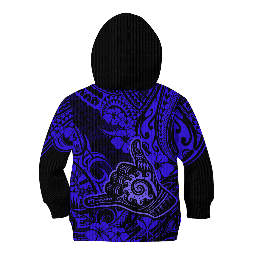 Hawaii Shaka Sign Kid Hoodie With Polynesian Hibiscus Navy Blue Unique LT01 - Polynesian Pride
