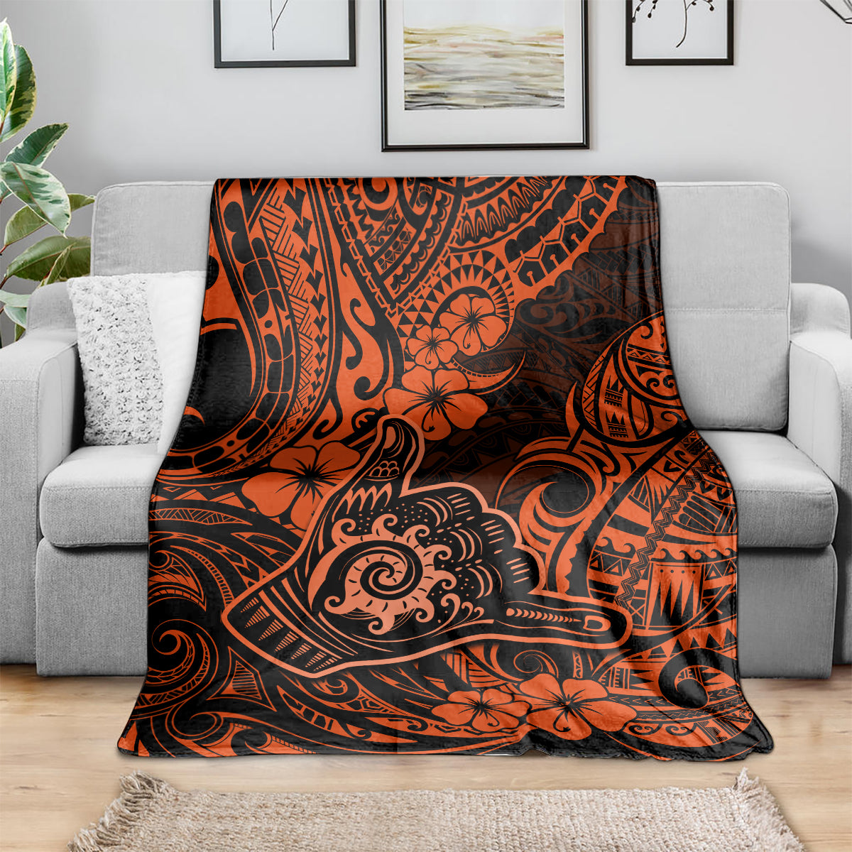 Hawaii Shaka Sign Blanket With Polynesian Hibiscus Orange Unique LT01 - Polynesian Pride
