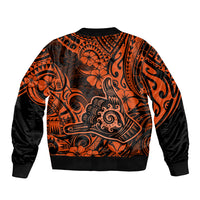 Hawaii Shaka Sign Bomber Jacket With Polynesian Hibiscus Orange Unique LT01 - Polynesian Pride