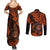 Hawaii Shaka Sign Couples Matching Summer Maxi Dress and Long Sleeve Button Shirts With Polynesian Hibiscus Orange Unique LT01 - Polynesian Pride