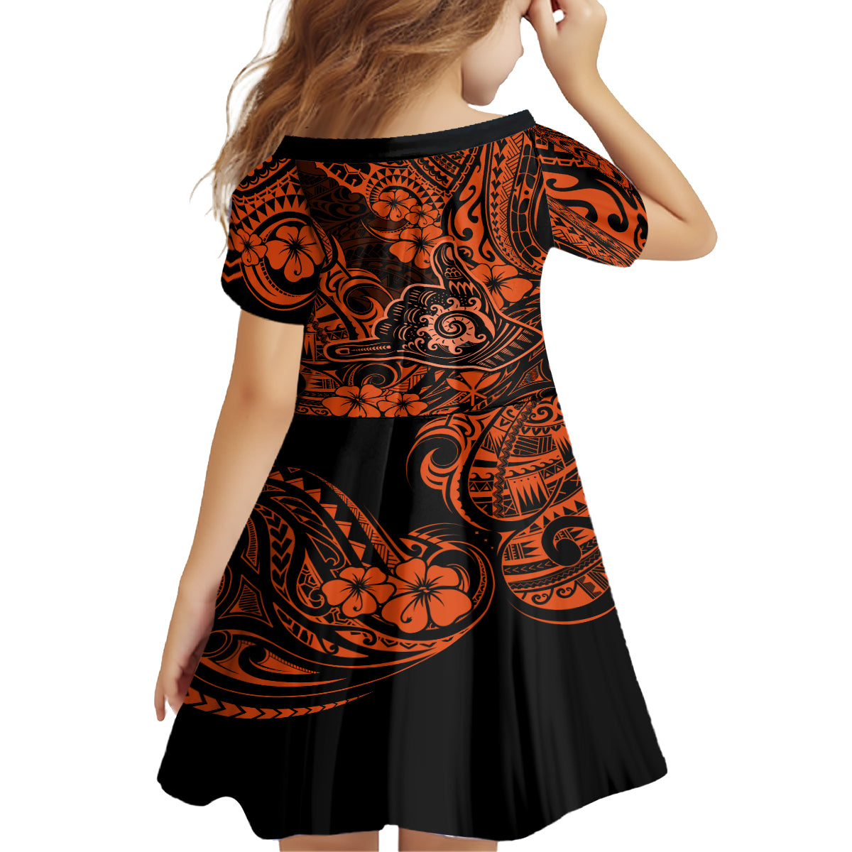 Hawaii Shaka Sign Family Matching Long Sleeve Bodycon Dress and Hawaiian Shirt With Polynesian Hibiscus Orange Unique LT01 - Polynesian Pride