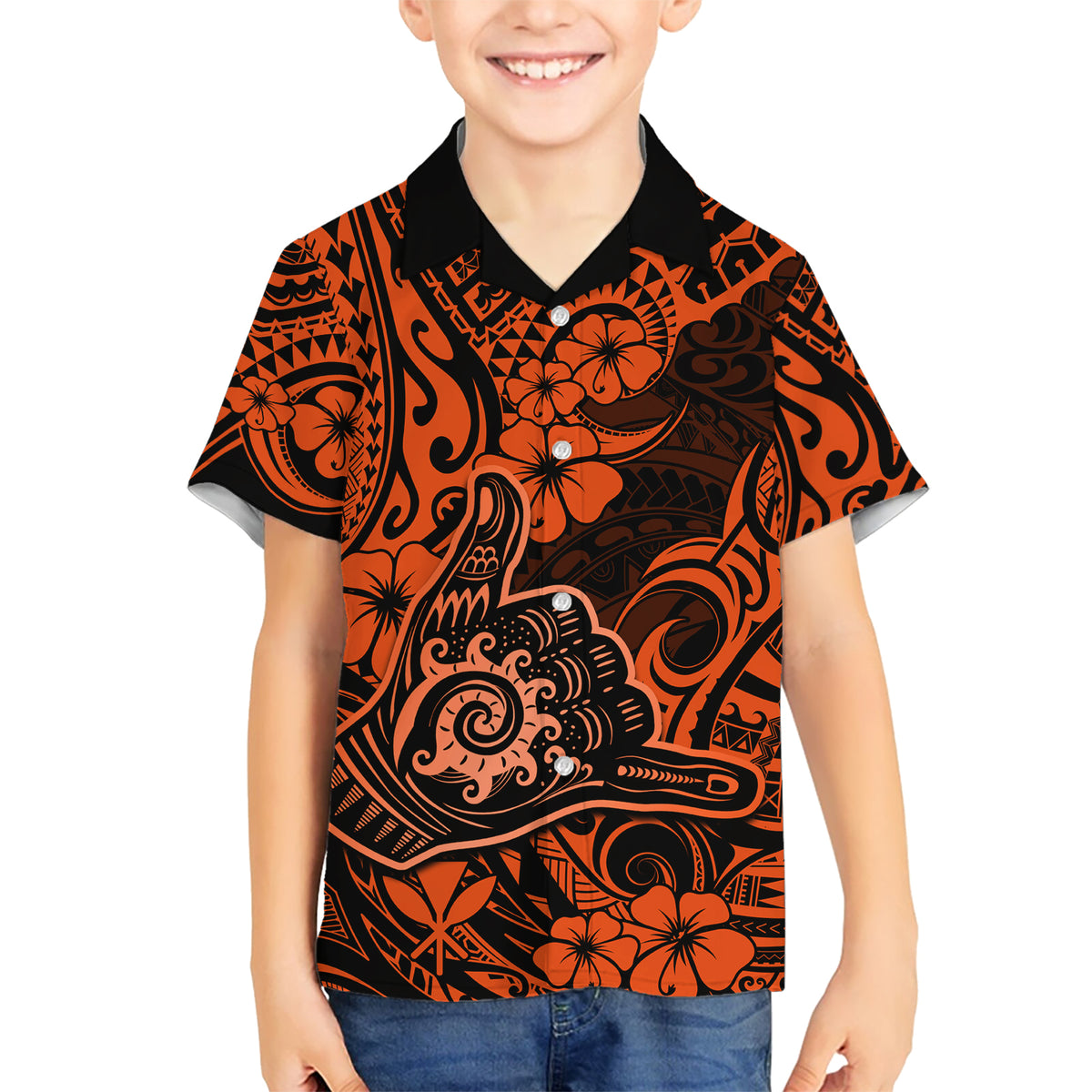Hawaii Shaka Sign Hawaiian Shirt With Polynesian Hibiscus Orange Unique LT01 - Polynesian Pride
