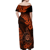 Hawaii Shaka Sign Off Shoulder Maxi Dress With Polynesian Hibiscus Orange Unique LT01 - Polynesian Pride