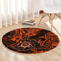 Hawaii Shaka Sign Round Carpet With Polynesian Hibiscus Orange Unique LT01 - Polynesian Pride