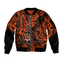 Hawaii Shaka Sign Sleeve Zip Bomber Jacket With Polynesian Hibiscus Orange Unique LT01 Unisex Orange - Polynesian Pride