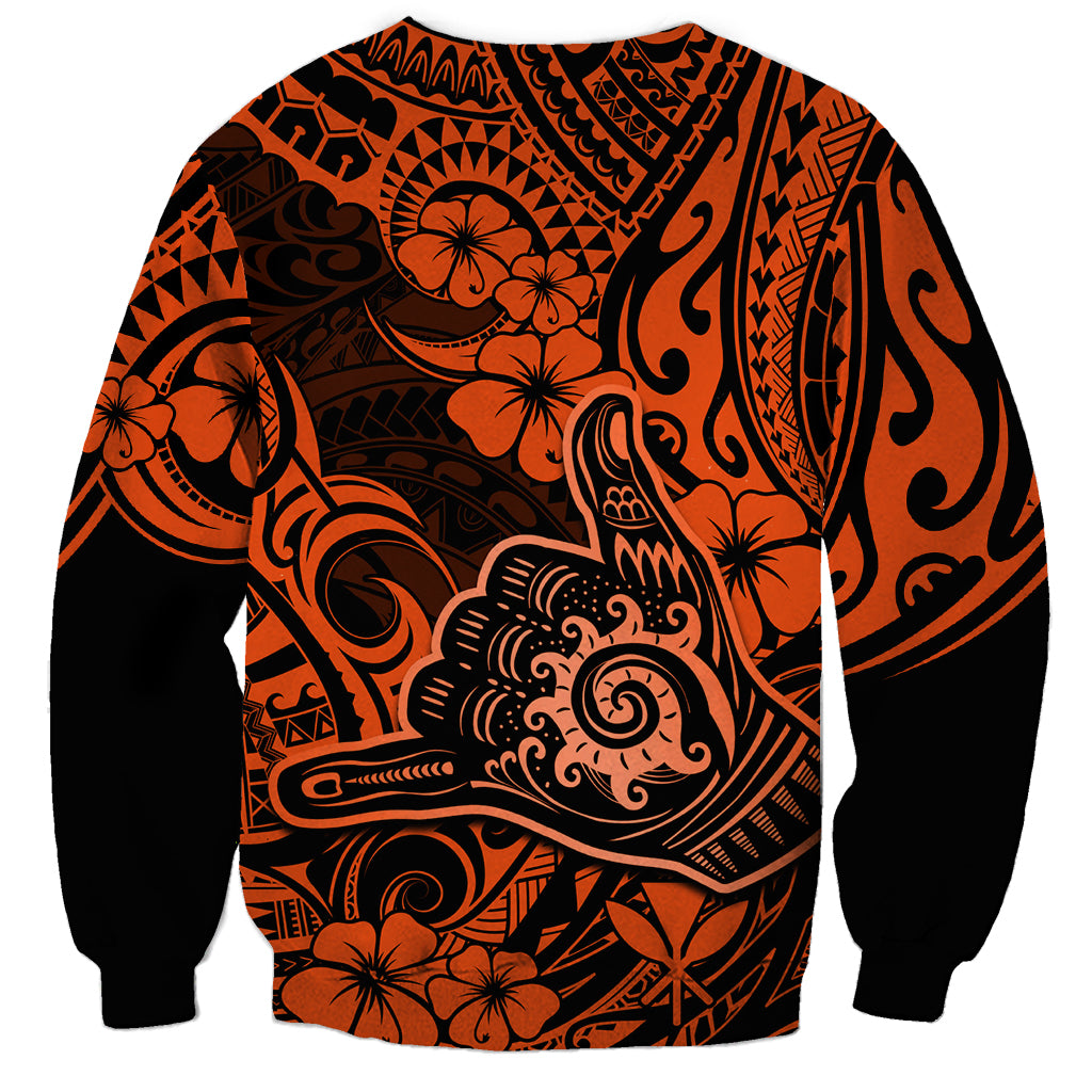 Hawaii Shaka Sign Sweatshirt With Polynesian Hibiscus Orange Unique LT01 - Polynesian Pride