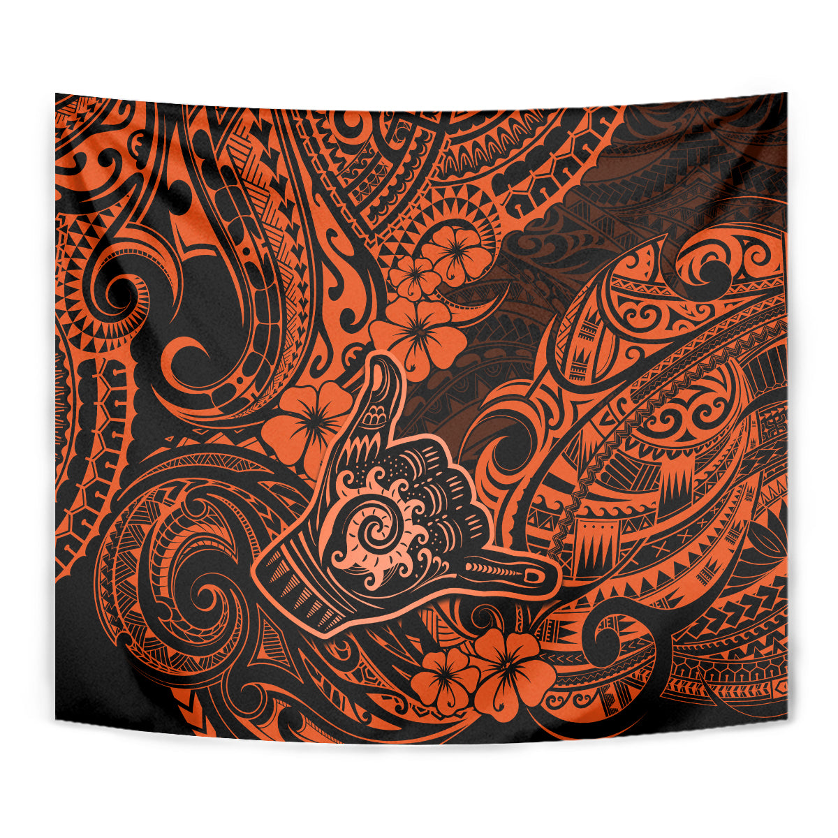 Hawaii Shaka Sign Tapestry With Polynesian Hibiscus Orange Unique LT01 - Polynesian Pride