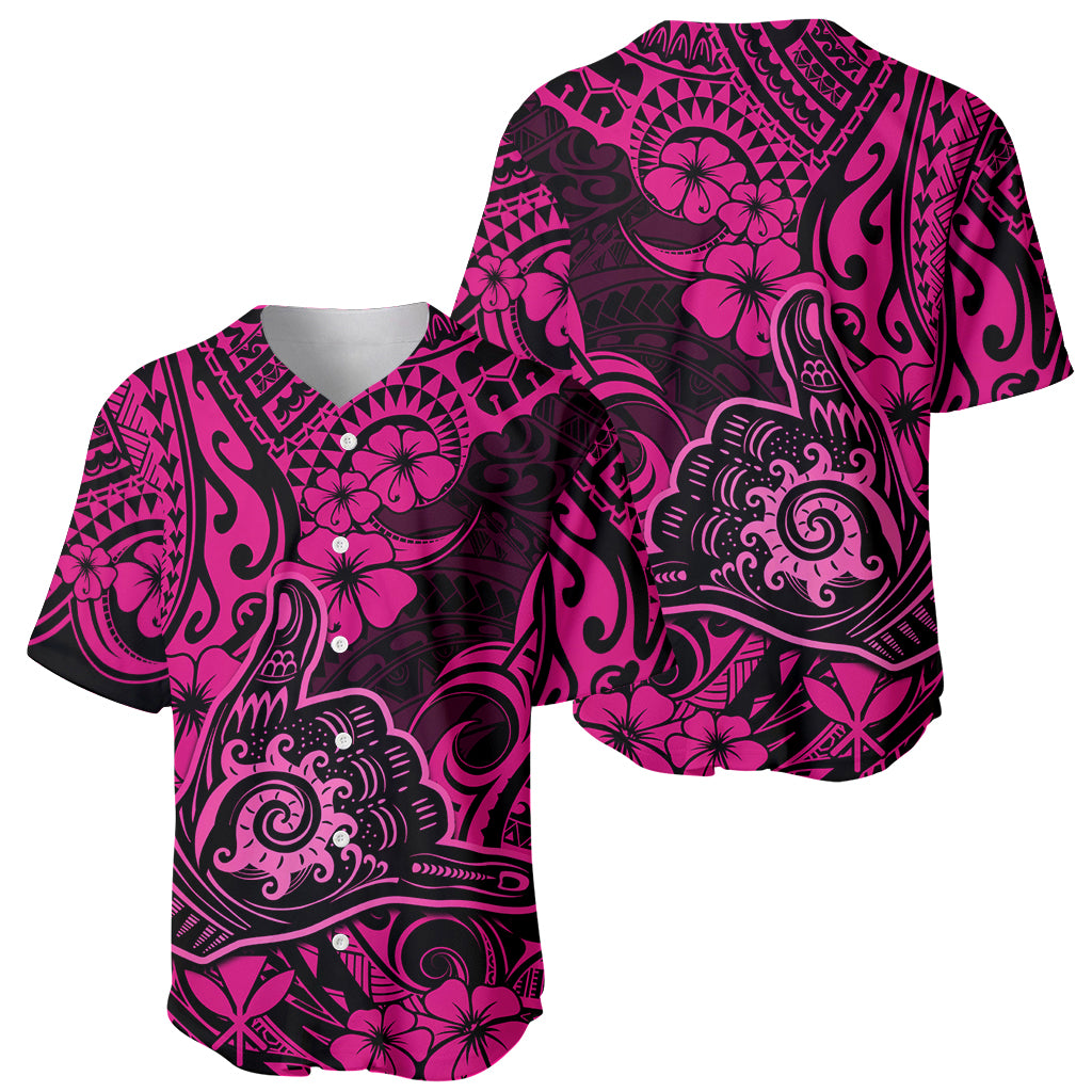 Hawaii Shaka Sign Baseball Jersey With Polynesian Hibiscus Pink Unique LT01 - Polynesian Pride