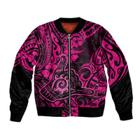 Hawaii Shaka Sign Bomber Jacket With Polynesian Hibiscus Pink Unique LT01 Unisex Pink - Polynesian Pride