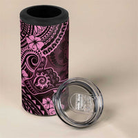 Hawaii Shaka Sign 4 in 1 Can Cooler Tumbler With Polynesian Hibiscus Pink Unique