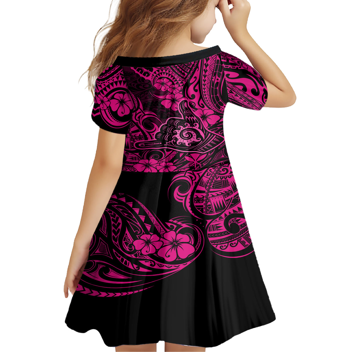 Hawaii Shaka Sign Family Matching Short Sleeve Bodycon Dress and Hawaiian Shirt With Polynesian Hibiscus Pink Unique LT01 - Polynesian Pride
