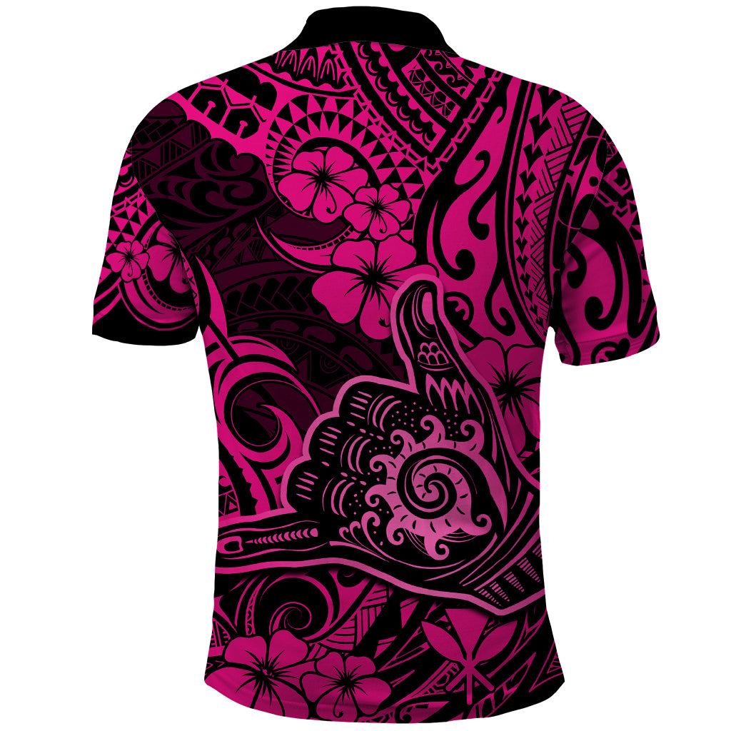 Hawaii Shaka Sign Polo Shirt With Polynesian Hibiscus Pink Unique LT01 - Polynesian Pride