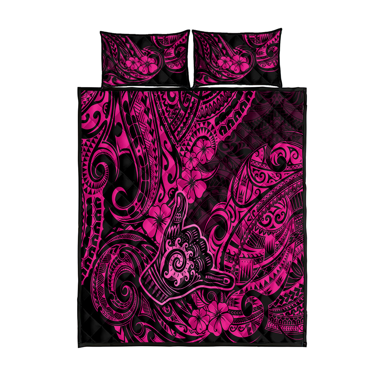 Hawaii Shaka Sign Quilt Bed Set With Polynesian Hibiscus Pink Unique LT01 Pink - Polynesian Pride