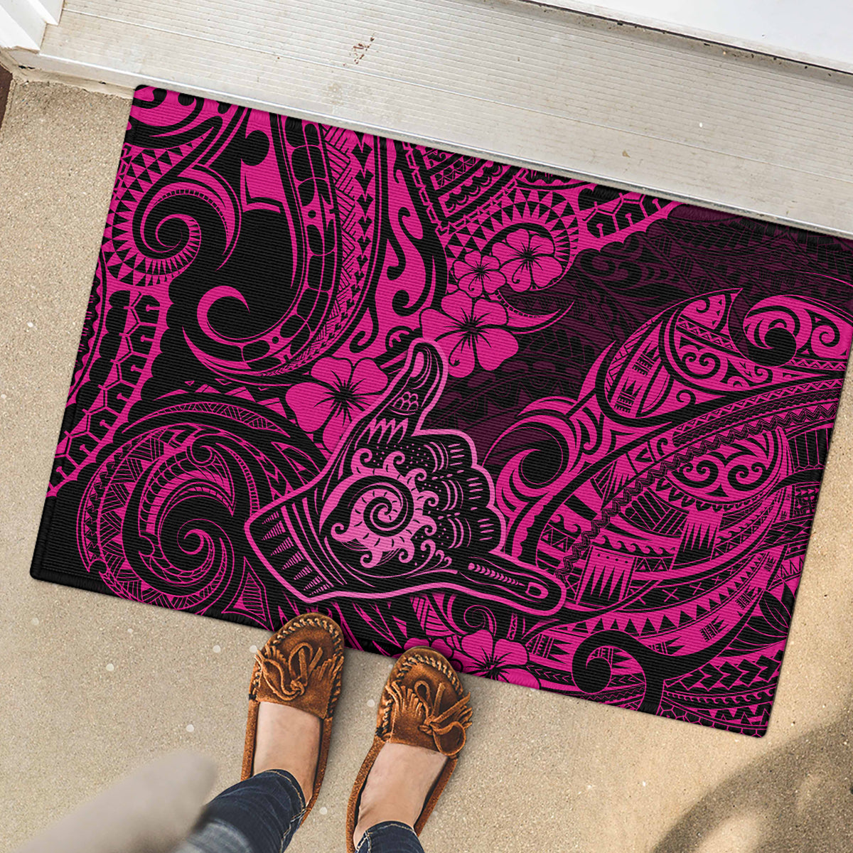 Hawaii Shaka Sign Rubber Doormat With Polynesian Hibiscus Pink Unique LT01 - Polynesian Pride