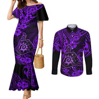 Hawaii Shaka Sign Couples Matching Mermaid Dress and Long Sleeve Button Shirts Polynesian Pattern Purple Version LT01 Purple - Polynesian Pride