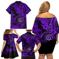 Hawaii Shaka Sign Family Matching Off Shoulder Short Dress and Hawaiian Shirt Polynesian Pattern Purple Version LT01 - Polynesian Pride