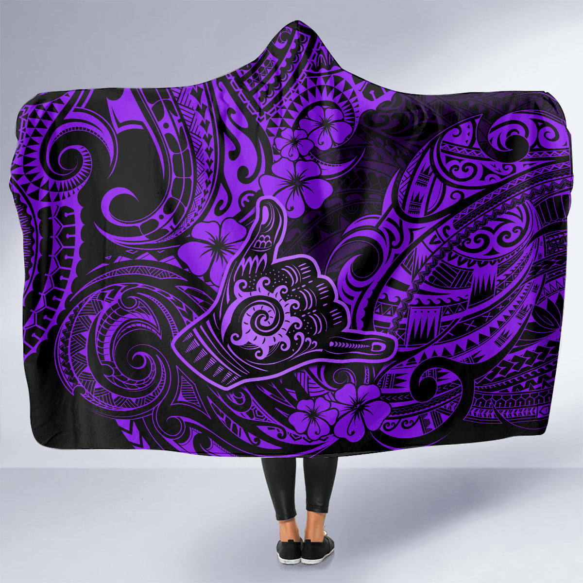 Hawaii Shaka Sign Hooded Blanket Polynesian Pattern Purple Version LT01 - Polynesian Pride