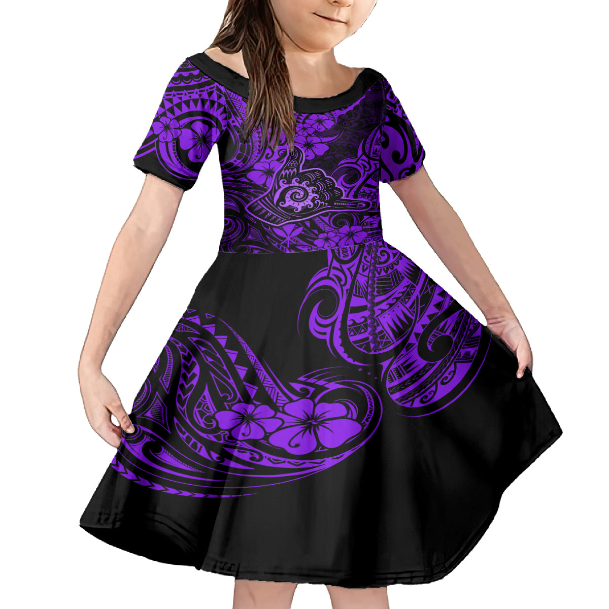 Hawaii Shaka Sign Kid Short Sleeve Dress Polynesian Pattern Purple Version LT01 KID Purple - Polynesian Pride