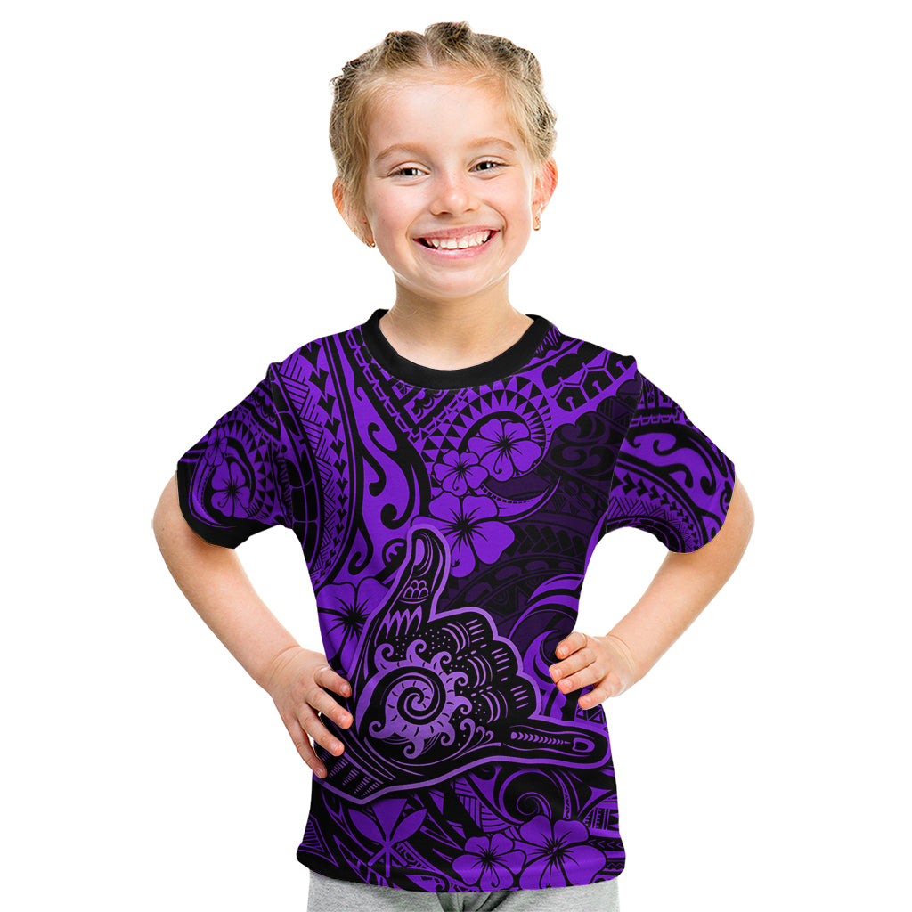 Hawaii Shaka Sign Kid T Shirt Polynesian Pattern Purple Version LT01 Purple - Polynesian Pride
