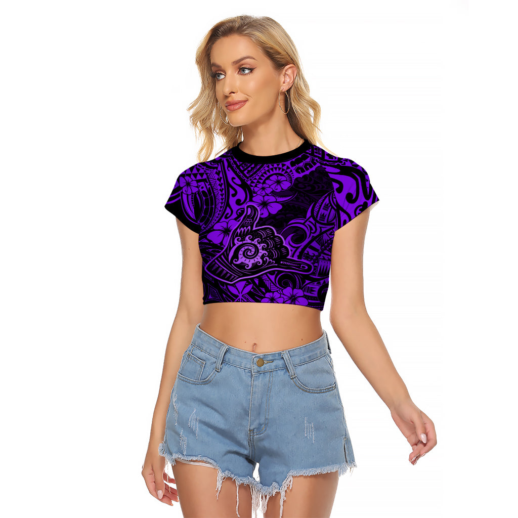 Hawaii Shaka Sign Raglan Cropped T Shirt Polynesian Pattern Purple Version LT01 Female Purple - Polynesian Pride