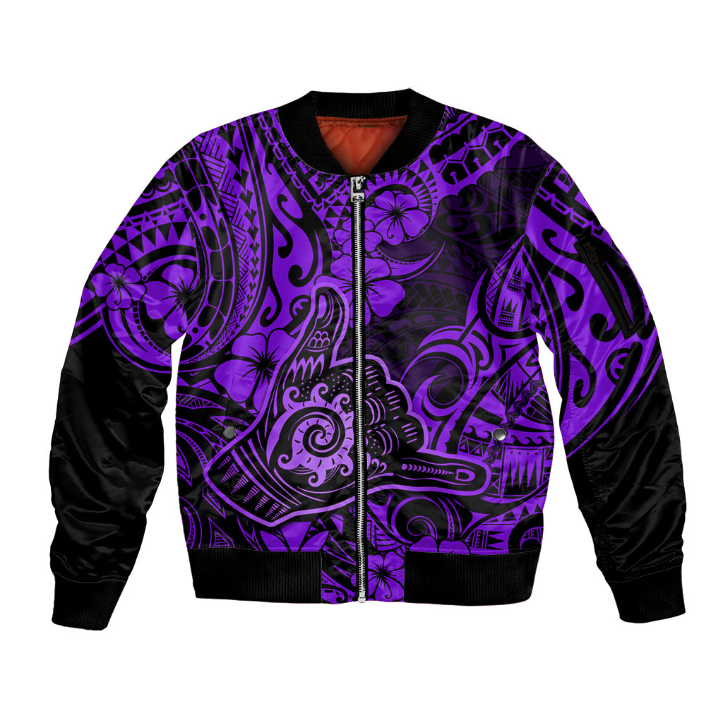 Hawaii Shaka Sign Sleeve Zip Bomber Jacket Polynesian Pattern Purple Version LT01 Unisex Purple - Polynesian Pride