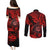Hawaii Shaka Sign Couples Matching Puletasi Dress and Long Sleeve Button Shirts Polynesian Pattern Red Version LT01 - Polynesian Pride