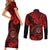 Hawaii Shaka Sign Couples Matching Short Sleeve Bodycon Dress and Long Sleeve Button Shirts Polynesian Pattern Red Version LT01 - Polynesian Pride