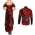 Hawaii Shaka Sign Couples Matching Summer Maxi Dress and Long Sleeve Button Shirts Polynesian Pattern Red Version LT01 - Polynesian Pride