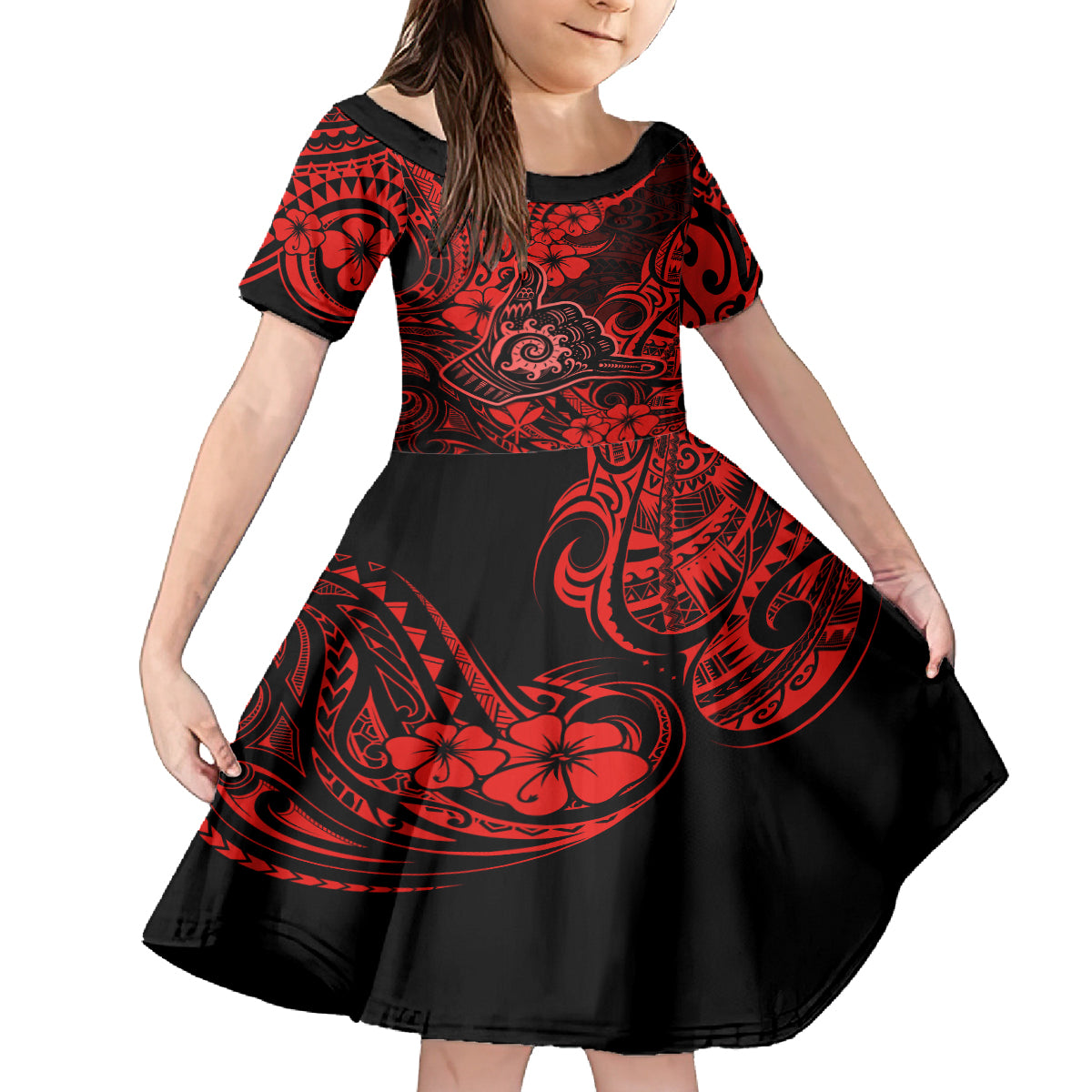 Hawaii Shaka Sign Kid Short Sleeve Dress Polynesian Pattern Red Version LT01 KID Red - Polynesian Pride